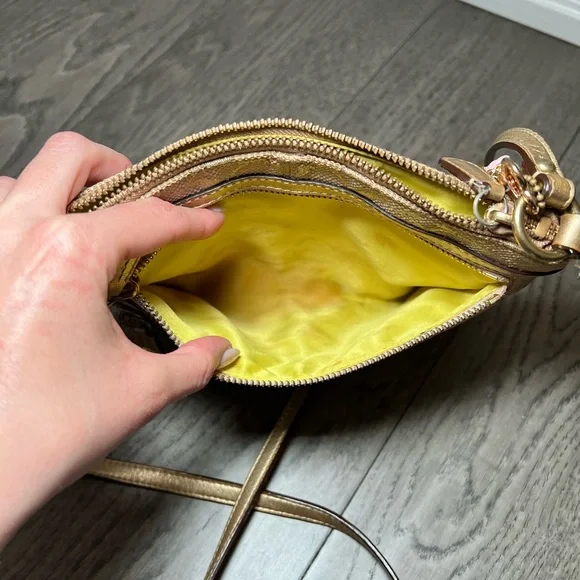 Coach Metallic Beige Signature Crossbody Bag with Floral Charm - Picture 9 of 11